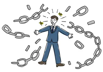 鎖から解放され自由を得た人物のイラスト。Z世代の自由な働き方への価値観を表現